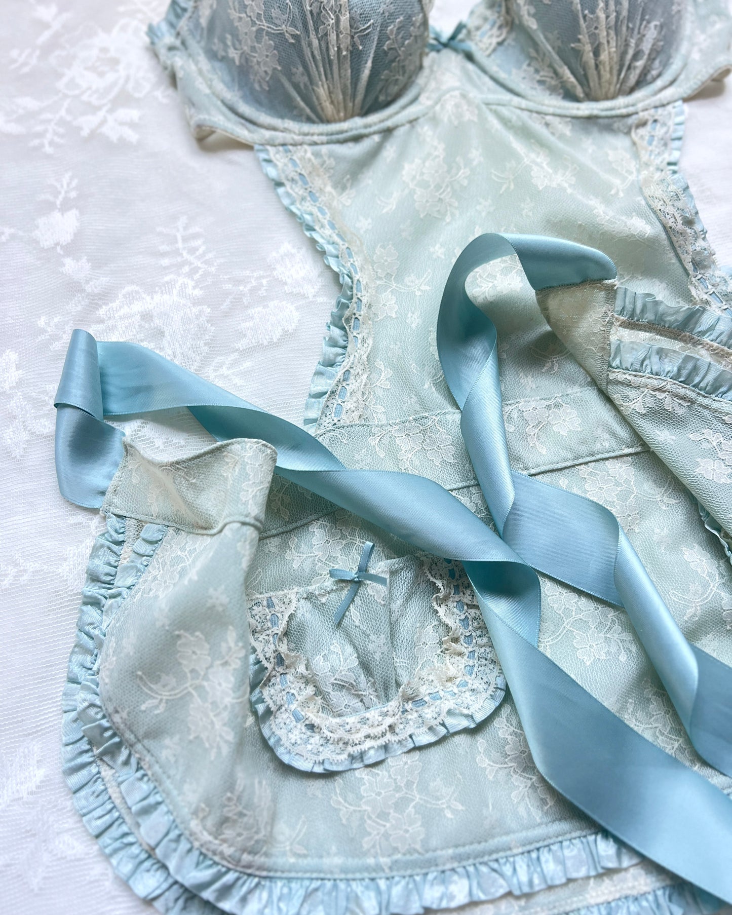 Victoria’s Secret Milkmaid Sky Blue Slips featuring Embossed Floral Embroidery