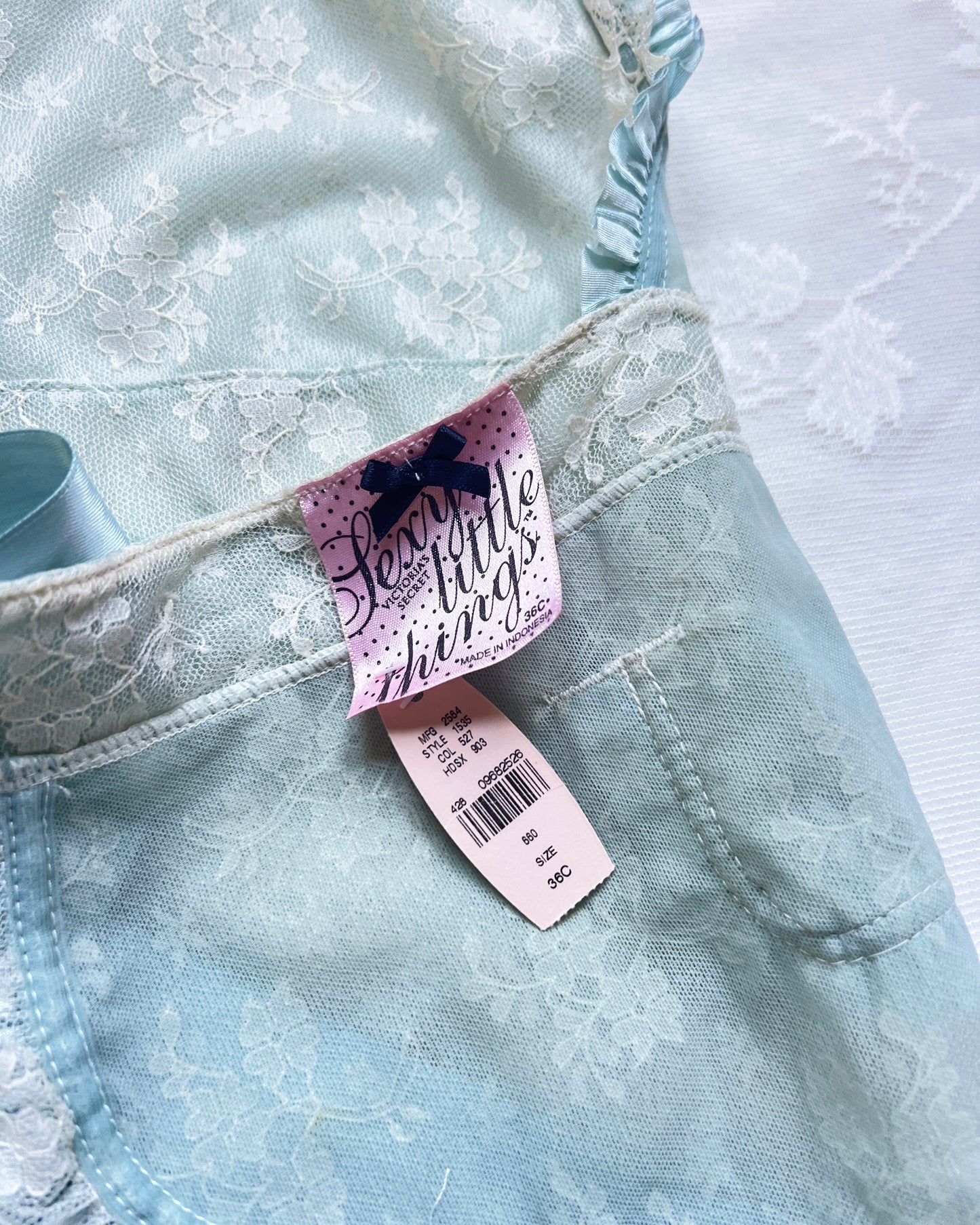 Victoria’s Secret Milkmaid Sky Blue Slips featuring Embossed Floral Embroidery