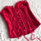 RARE Victoria’s Secret Strapless Bustier Corset in Ruby Red features Lace Sewn-in Cups Adorned with Bow