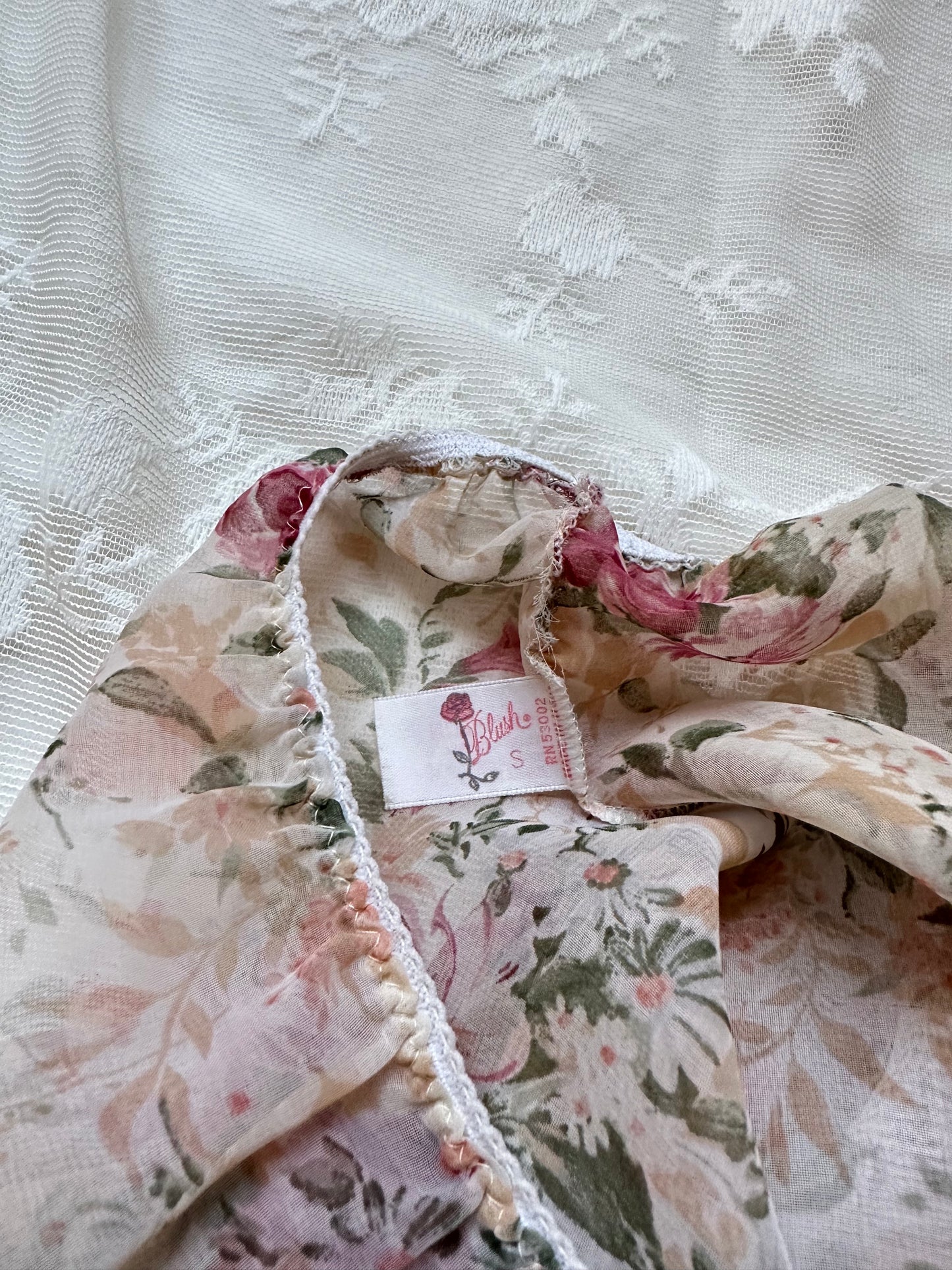 Dreamy Sheer Vintage Floral Dress featuring Rose Garden Prints with Soft Lace Skirt