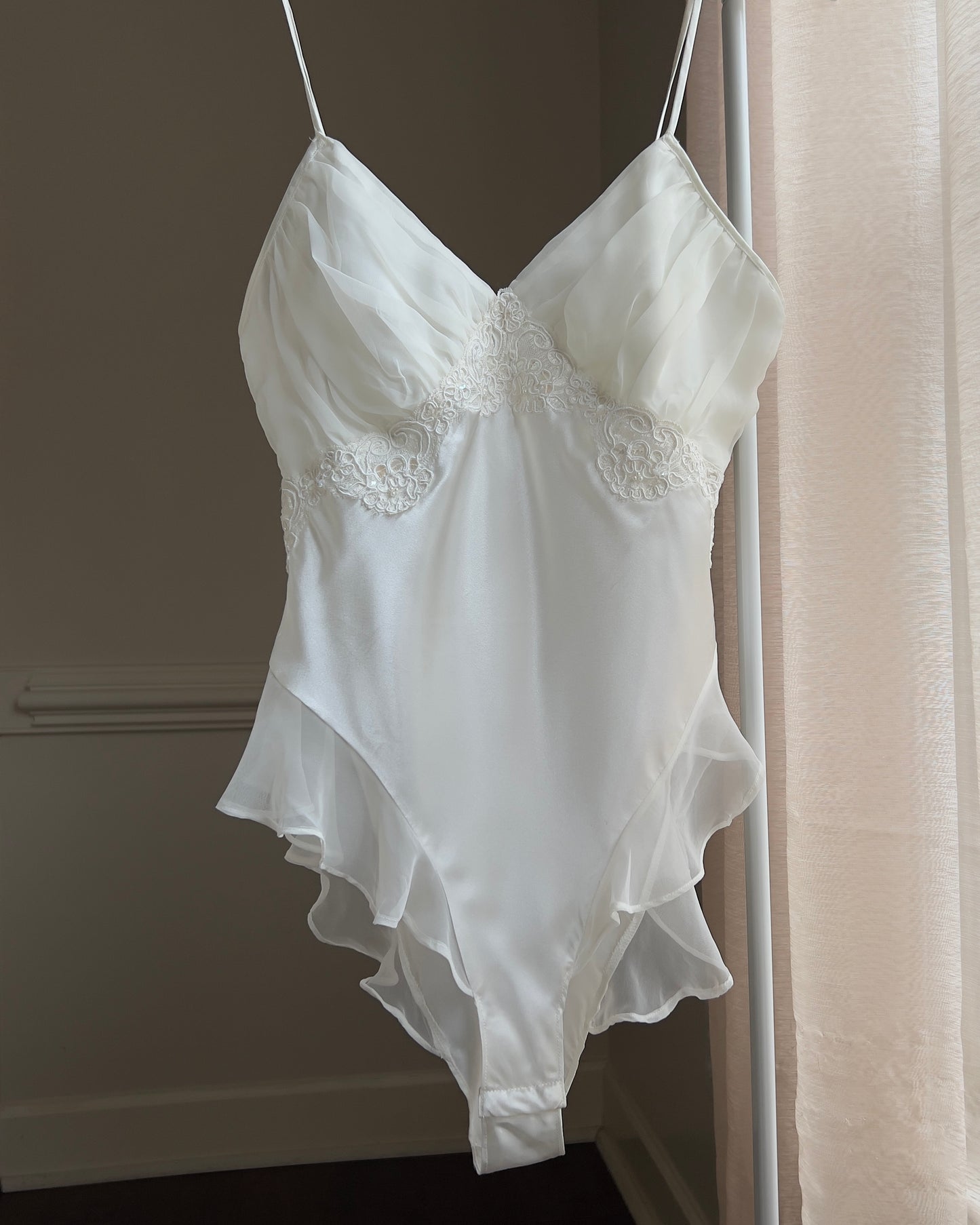 Victoria's Secret Satin Pearl Bodysuit features Embroidered Underbust