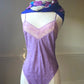 Luxury Vintage Valentino Silk Scarf with Purple Flowers Details