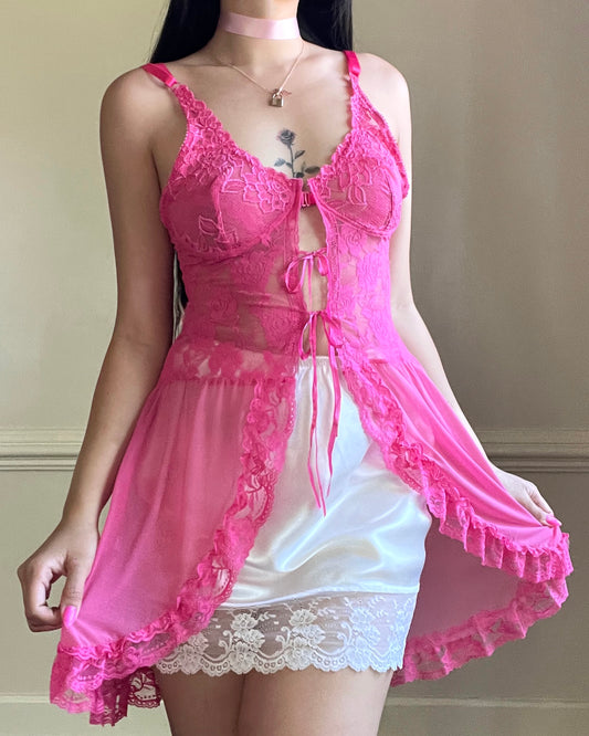 Rosy Fairy Open Top Dress featuring Floral Laced Bodice