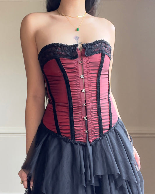 Coquette’s Vintage Medival Era Inspired Rustic Corset featuring Ruffled Layered Skirt