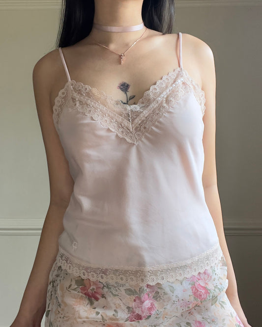 Vintage Christian Dior’s Satin Cropped Camisole featuring Floral Lace Lining