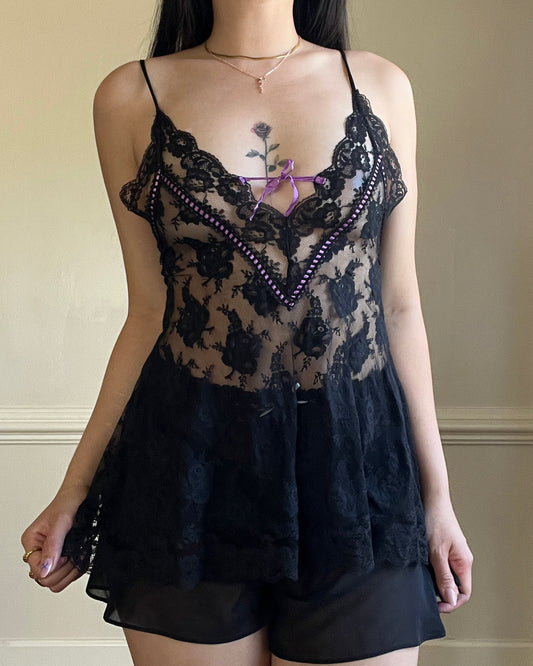 Fairycore Completely Sheer Cami Top featuring Rosette Embroidery