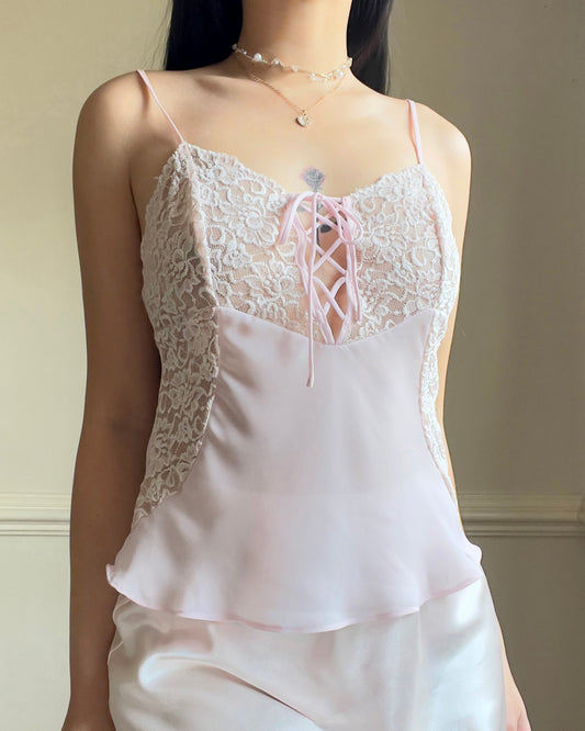 Sheer Maroon Pink Camisole featuring Stunning Lace Embroidery Top