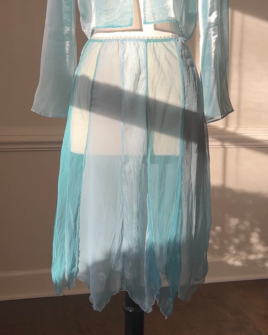 Mermaid Sheer Petaling Skirt in Teal Blue featuring Duotone Layering Fabric