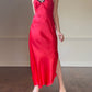 Vintage Valentino Garavani Stunning Satin Maxi Dress in Ruby Red