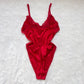 Romantic Red Bodysuit featuring Ruffled Lace Trimmings